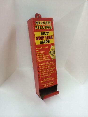 Old original tin litho oil garage display silver filling stop leak advertising for sale