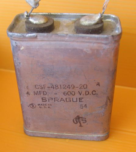 1 SPRAGUE VINTAGE PIO CAPACITOR  4MFD 600v DC  OIL FILLED TUBE VALVE AMP