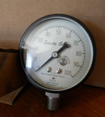 Marsh Instruments Gauge,100 PSI, 316 Stainless Steel, Recalibratable, W0374, NEW