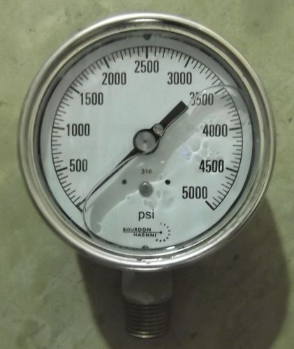 Bourdon Haenni  0-5000 PSI Gauge Liquid Filled (Bottom Mount)