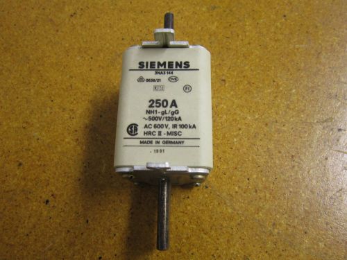 Siemens 3NA3 144 Fuse Link 250A NH1 gL-gG 500V 120kA AC600V IR 100kA NEW