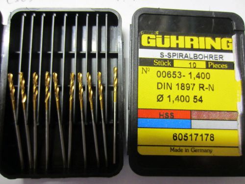 10 new GUHRING 00653-1.400mm #54 HSS Stub Machine Length TiN Coated Twist Drills