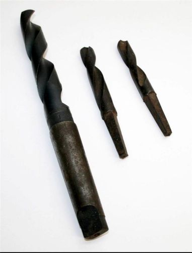 (3) vtg drill bit lot taper shank 1 5/32&#034; standard industrial steampunk decor for sale