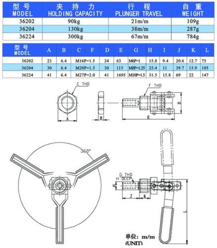 36202 Push Pull Toggle Clamp,Cross ref. Destaco type 602, Kakuta FM50