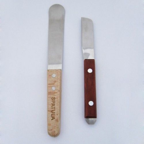 2 pcs Dental Lab Metal Blade Wooden Handle Spatula Instrument