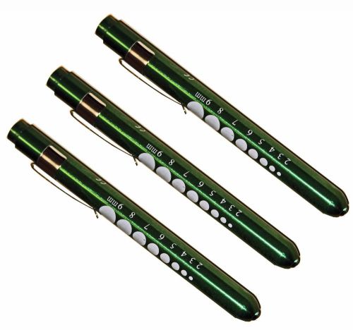 (3) Professional Medical Diagnostic Penlights With Pupil Gauge Green w/BATTERIES