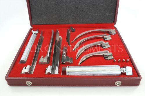 Laryngoscope Mac + Miller Set of 9 BLADES &amp; 2 HANDLES EMT Anesthesia Intubation