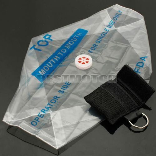 Black Keychain Bag With CPR Mask Emergency Resuscitator 1-Way Valve Face Shield