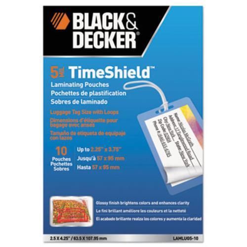 Black &amp; decker lamlug510 timeshield laminating pouches, 5 mil, luggage tag with for sale