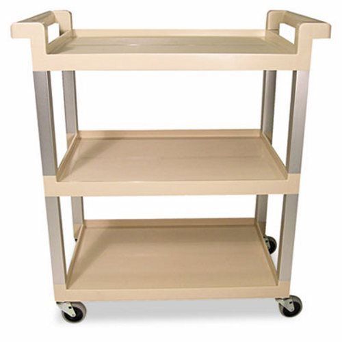 Rubbermaid Service Cart w/Brushed Aluminum Upright, 3-Shelf, Beige (RCP9T6571BG)