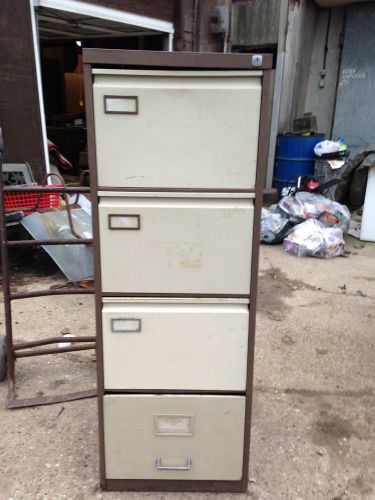 Old Brown &amp; Beige Metal Filing Cabinet 4 Drawers Workshop Garage Office