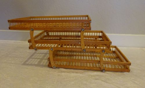 Vintage bamboo paper tray 3 level fold out desk organizer for sale