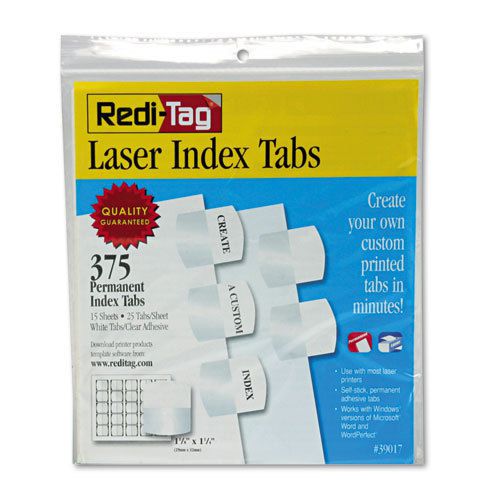 Laser Printable Index Tabs, 1 1/8 x 1 1/4, White, 375/Pack