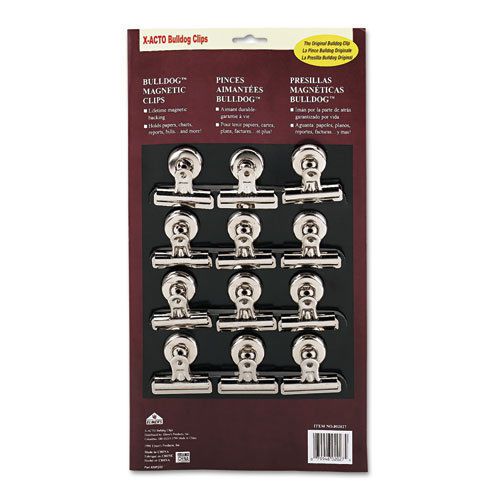 Bulldog Magnetic Clips, Steel, 2-1/4&#034;w, Nickel-Plated, 12/Box