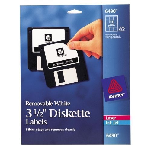 Avery diskette label - 3.50&#034; length - 375 / pack  - laser, inkjet - white for sale