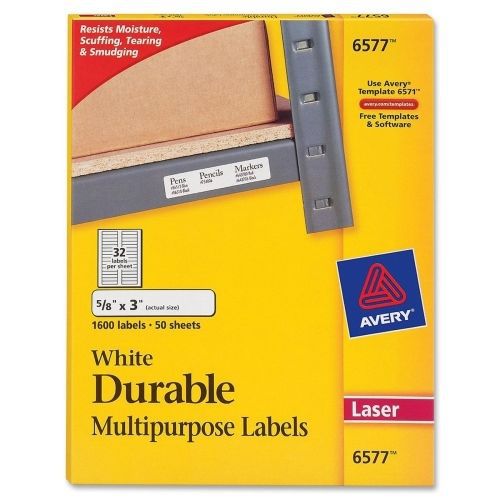 Avery Permanent Durable I.D. Label -0.62&#034;Wx3&#034;L - 1600/Pk - Laser -White