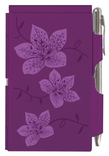 #8731 -- PURPLE FLORAL WELLSPRING FLIP CASE NOTE PAD &amp; PEN -WOW!