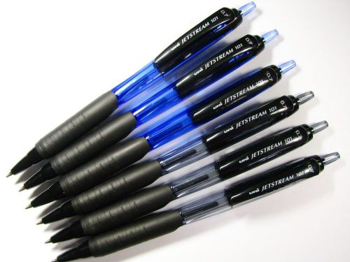 6 PCS. NEW UNI-BALL Retractable Jetstream SXN-101-07mm BLUE / BLACK Ball point