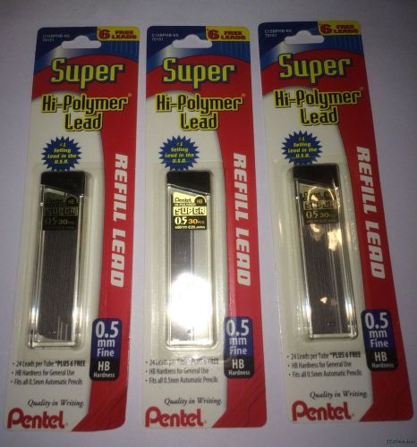 Pentel .5mm hb hi polymer mechanical pencil refill 90 leads 3 tubes free ship nr for sale