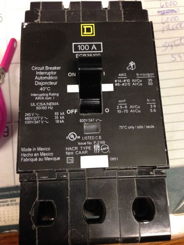 NEW SQUARE D CIRCUIT BREAKER 100 A 240 V EGB36100