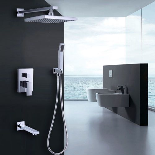 Modern Chrome Brass Rainshower &amp; Handshower &amp; Tub Spout Shower Set Free Shipping