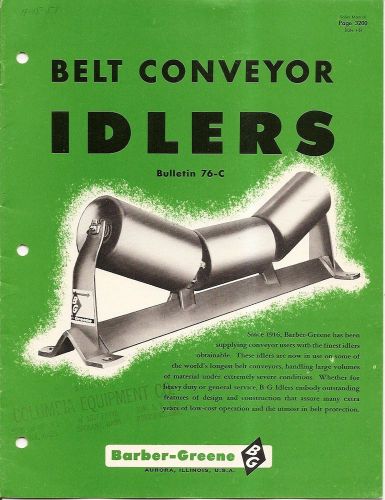 Equipment brochure - barber-greene - belt conveyor idlers - 1957 (e1675) for sale