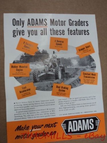 c.1953 J.D. Adams Motor Graders Catalog Sheet Brochure Vintage Original VG+