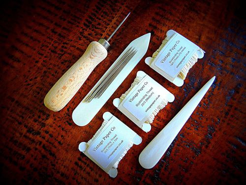 Bookbinding Supplies Bookbinders Kit - Bone folders, awl, needles and 3 threads