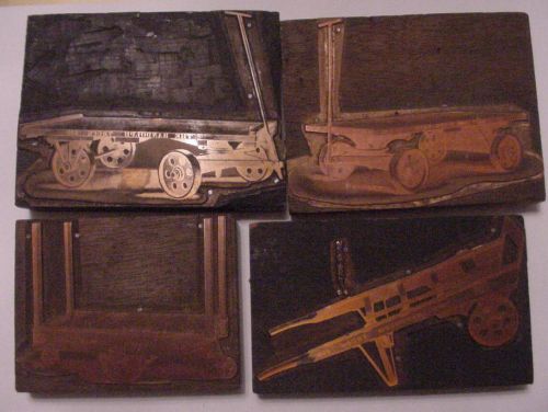 Four Vintage Letterpress Copper Printers Blocks Randolph Hand Trucks RR Baggage