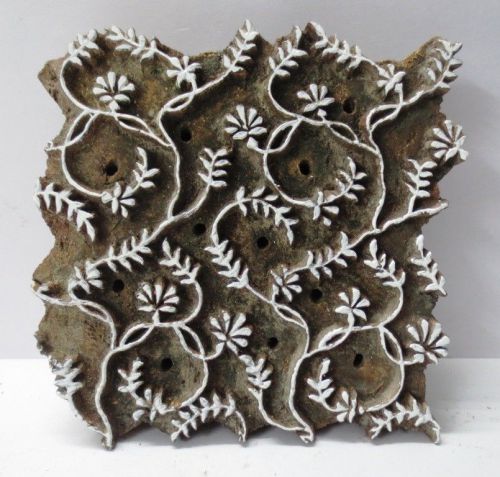 INDIAN WOOD HAND CARVED TEXTILE PRINTING FABRIC BLOCK STAMP DESIGN LARGE HOT 108