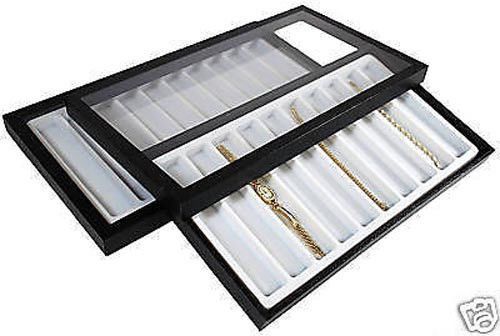 20 SLOT ACRYLIC LID JEWELRY DISPLAY CASE WHITE TRAY