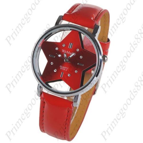 Star round synthetic leather wrist quartz lady ladies wristwatch women&#039;s red for sale