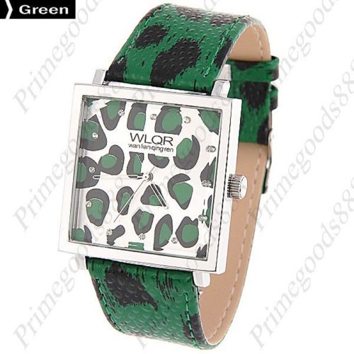 Square Panther Wrist Analog Lady Ladies Quartz Wristwatch Women&#039;s Green