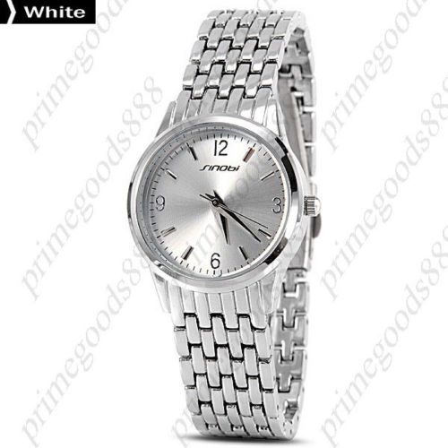 Silver stainless steel analog quartz wrist lady ladies wristwatch women&#039;s white for sale