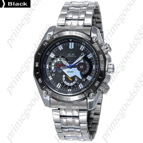 LED Round Waterproof Analog Quartz Stainless Steel Band Men&#039;s Wristwatch Black