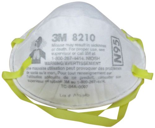 3M Respirator 8210 Particulate Mask N95 20 Count Adjustable Noseclip 2 Straps