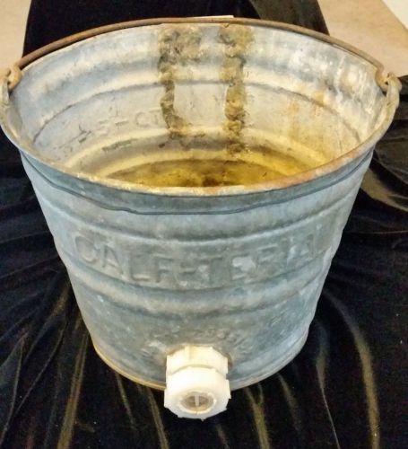 Large Vintage Calf-teria CALF MILK METAL PAIL BUCKET PLANTER POT DISPLAY Repurp