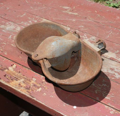 Nos cast iron livestock dbl water bowl use with drum barrel planter garden art for sale