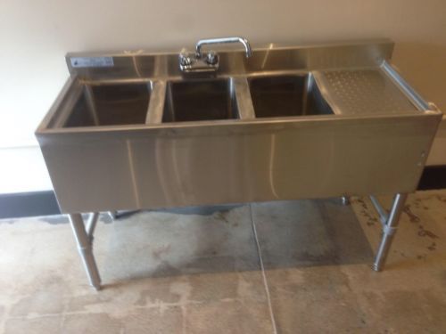 Commercial Stainless Steel Underbar Bar Sink 48&#034; Right Drainboard 3 Compartment