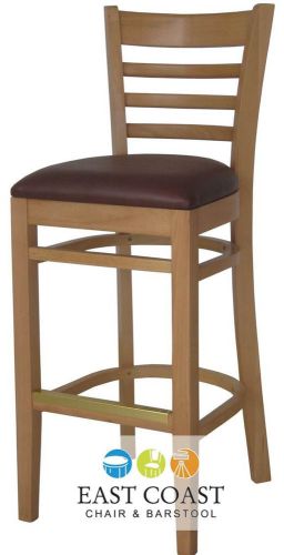 New wooden natural ladder back restaurant bar stool with wine vinyl seat for sale