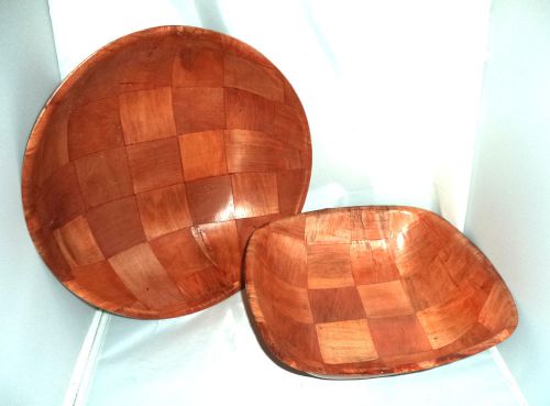 Large 12&#034; Diameter Woven Wood Salad Bowl &amp; Matching 10&#034; Sq. Bowl, Bright Clean