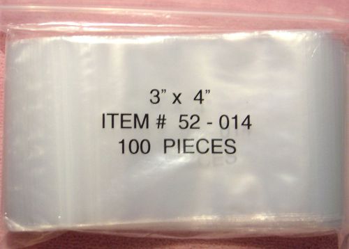 100 3&#034; x 4&#034; CLEAR POLY PLASTIC ZIP TOP ZIPLOCK BAGS