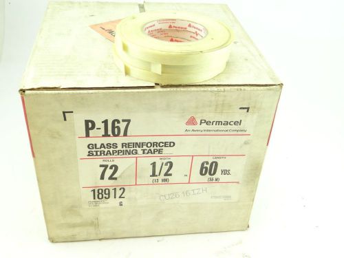 72 ROLLS PERMACEL GLASS REINFORCED STRAPPING TAPE 1/2&#034; X 60 YARDS