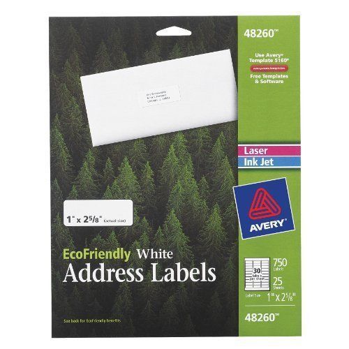 750 Avery 48260 White ADDRESS LABELS 1 x 2-5/8