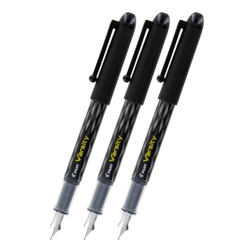 Pilot Varsity Disposable Fountain Pen Med Point, Black Barrel/Black Ink, 3 Each