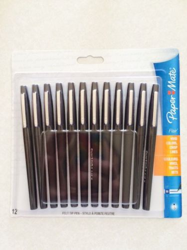 PAPERMATE FLAIR FELT TIP PEN BLACK INK MEDIUM POINT 12 PACK