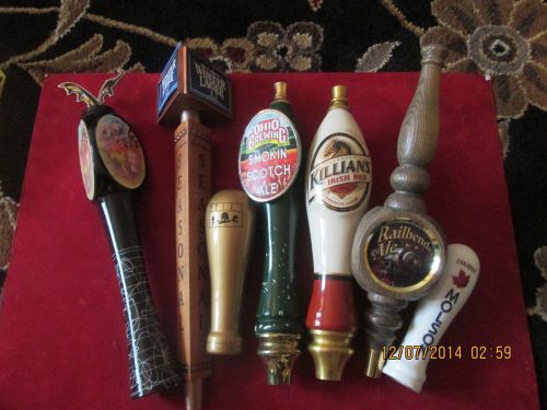 LOT OF SEVEN  BEER TAPS, PULLS SNAKE DOG, RAILBENDER, KILLIAN, WOODEN NICE FIND