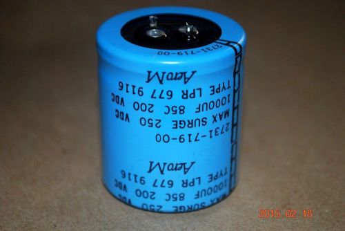 AeroM 1000 MFD 200VDC (250V max surge) PCB Solder Type Electrolytic Capacitor.