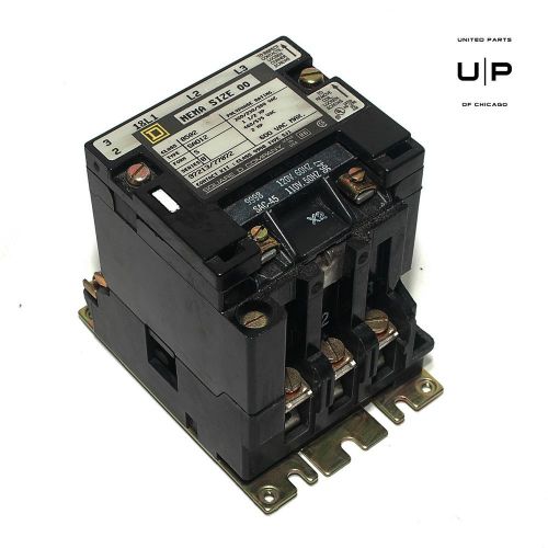 Square D class 8502 Type SA012 AC magnetic contactor, NEMA size 00, 600VAC, good