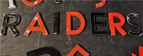 Vintage~Cast Aluminum Letter Sign~RAIDERS~Industrial~Urban Loft~Mills~SPORT